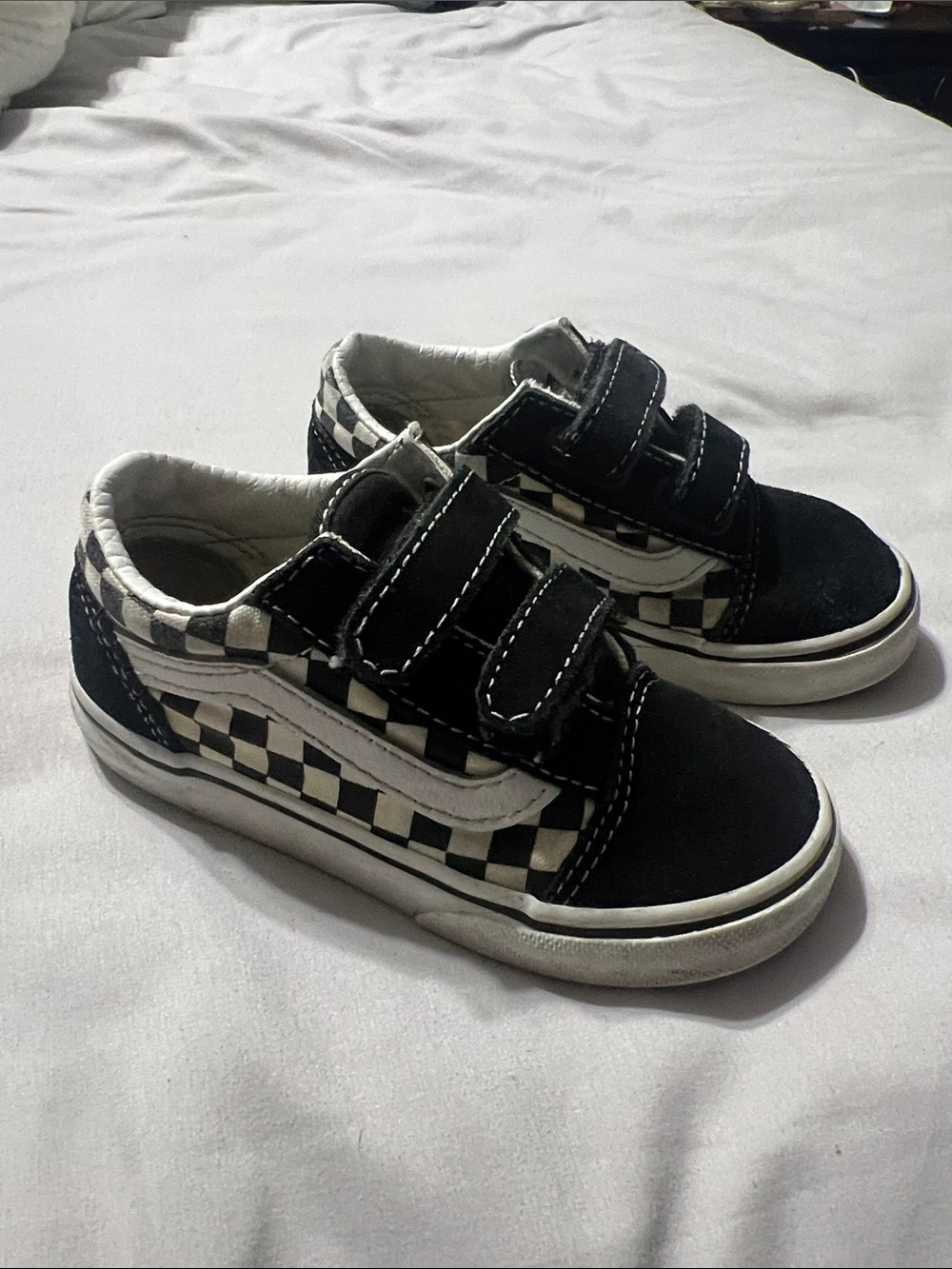 Vans Kids Checkerboard Velcro Sneakers - Black/White